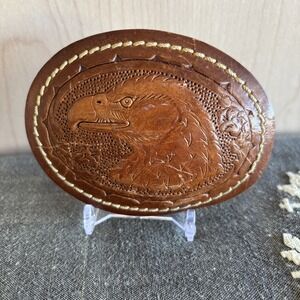 VINTAGE  1970s‎ *BALD EAGLE* HAND TOOLED LEATHER Belt Buckle GUC USA